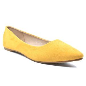 Mustard Faux Suede Pointy Pointed Toe Ballet Flats